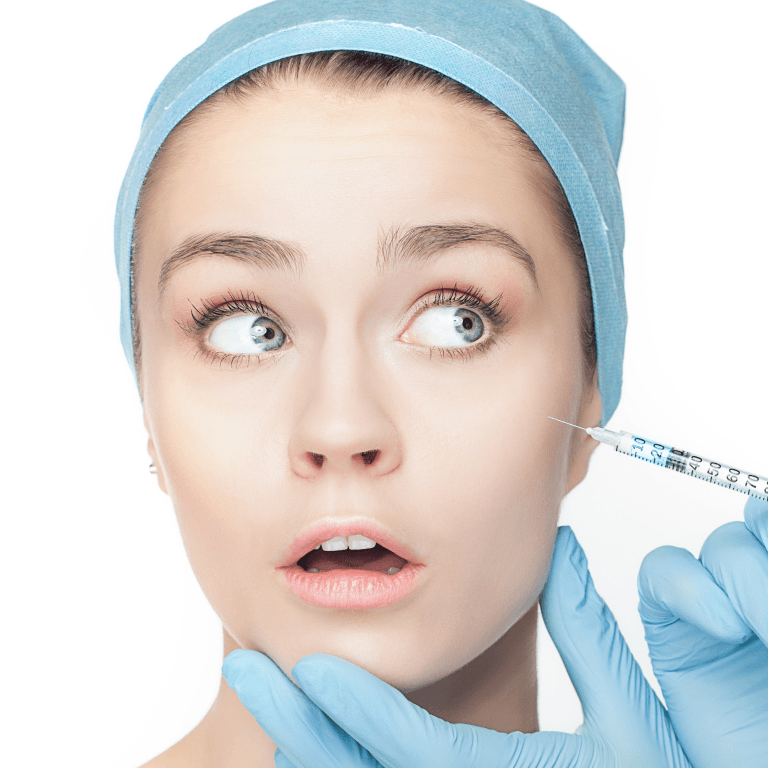 Woman with a syringe filled with PDRN injected to her face